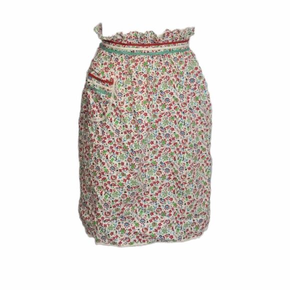 VINTAGE 60s floral print tie waist half apron with pocket and ruffle OS‎ - Picture 1 of 9
